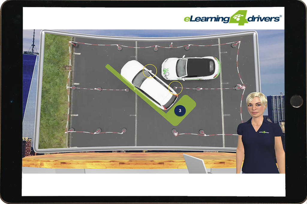 Auf einem iPad ist das digitale Fahrsicherheitstraining von eLearning4drivers geöffnet